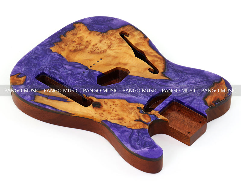 One-of-a-Kind Burl Wood Veneer Epoxy Resin Tele Thinline Style Electric Guitar Body with F-Hole (TRB-007)