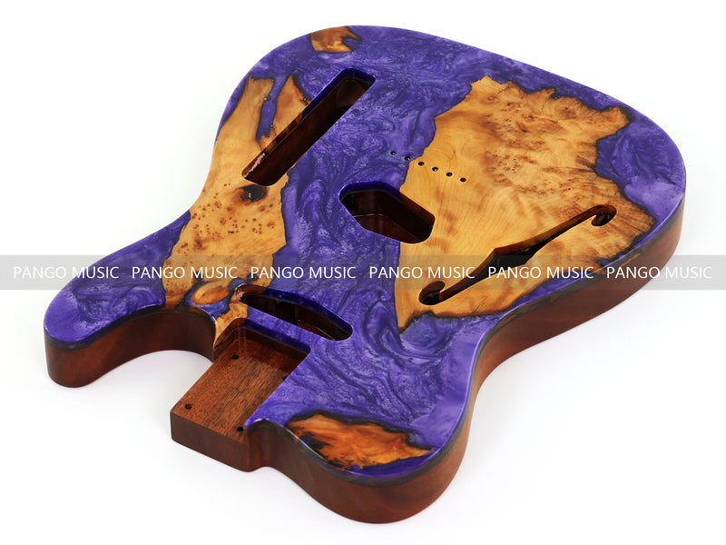 One-of-a-Kind Burl Wood Veneer Epoxy Resin Tele Thinline Style Electric Guitar Body with F-Hole (TRB-007)