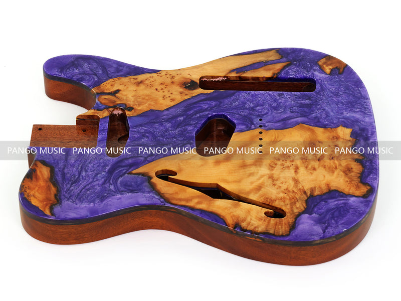 One-of-a-Kind Burl Wood Veneer Epoxy Resin Tele Thinline Style Electric Guitar Body with F-Hole (TRB-007)
