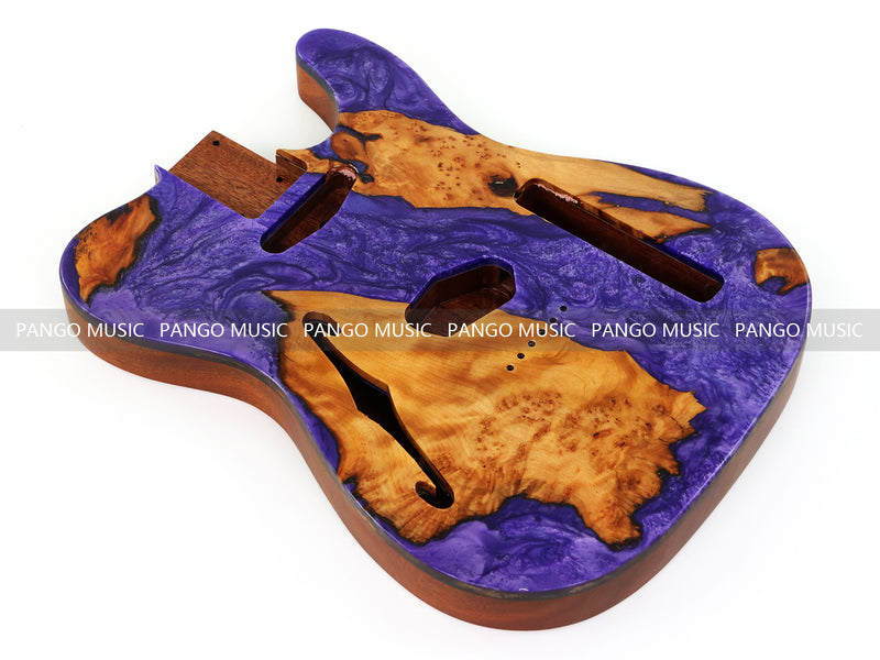 One-of-a-Kind Burl Wood Veneer Epoxy Resin Tele Thinline Style Electric Guitar Body with F-Hole (TRB-007)