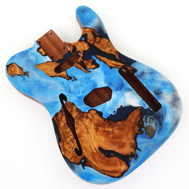 One-of-a-Kind Burl Wood Veneer Epoxy Resin Tele Thinline Style Electric Guitar Body with F-Hole (TRB-008)