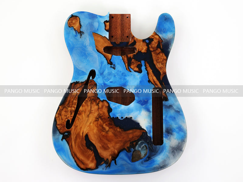 One-of-a-Kind Burl Wood Veneer Epoxy Resin Tele Thinline Style Electric Guitar Body with F-Hole (TRB-008)