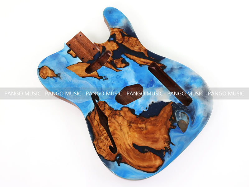 One-of-a-Kind Burl Wood Veneer Epoxy Resin Tele Thinline Style Electric Guitar Body with F-Hole (TRB-008)