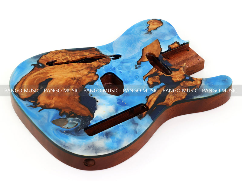 One-of-a-Kind Burl Wood Veneer Epoxy Resin Tele Thinline Style Electric Guitar Body with F-Hole (TRB-008)