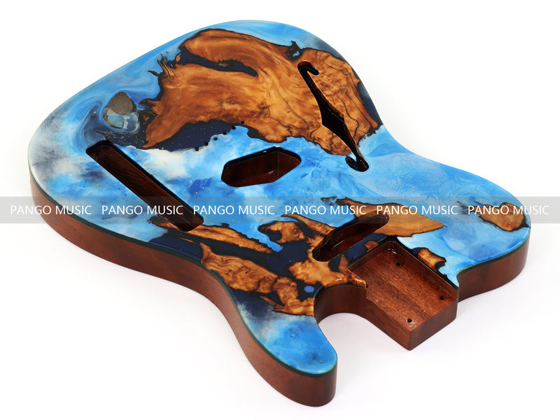 One-of-a-Kind Burl Wood Veneer Epoxy Resin Tele Thinline Style Electric Guitar Body with F-Hole (TRB-008)