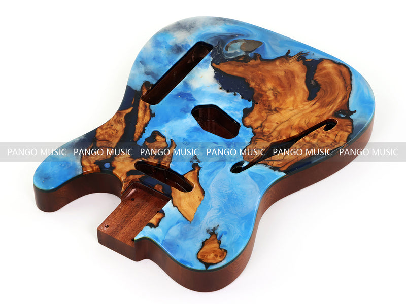 One-of-a-Kind Burl Wood Veneer Epoxy Resin Tele Thinline Style Electric Guitar Body with F-Hole (TRB-008)