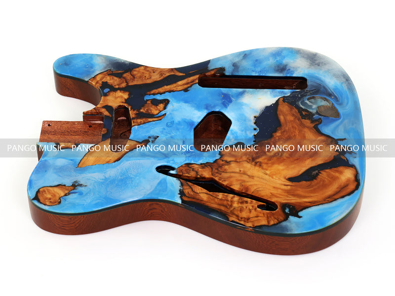 One-of-a-Kind Burl Wood Veneer Epoxy Resin Tele Thinline Style Electric Guitar Body with F-Hole (TRB-008)