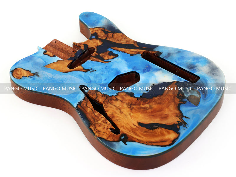 One-of-a-Kind Burl Wood Veneer Epoxy Resin Tele Thinline Style Electric Guitar Body with F-Hole (TRB-008)
