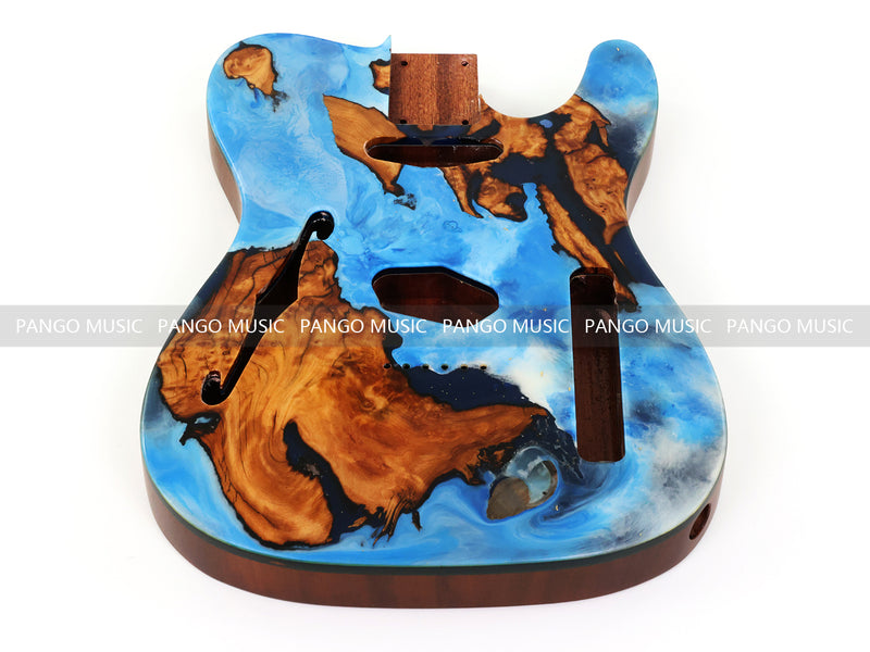 One-of-a-Kind Burl Wood Veneer Epoxy Resin Tele Thinline Style Electric Guitar Body with F-Hole (TRB-008)