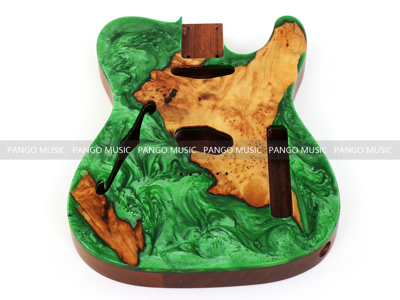 One-of-a-Kind Burl Wood Veneer Epoxy Resin Tele Thinline Style Electric Guitar Body with F-Hole (TRB-009)