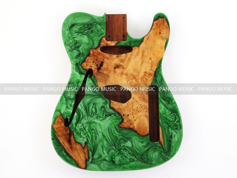 One-of-a-Kind Burl Wood Veneer Epoxy Resin Tele Thinline Style Electric Guitar Body with F-Hole (TRB-009)