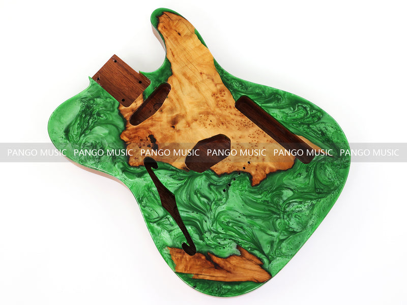 One-of-a-Kind Burl Wood Veneer Epoxy Resin Tele Thinline Style Electric Guitar Body with F-Hole (TRB-009)