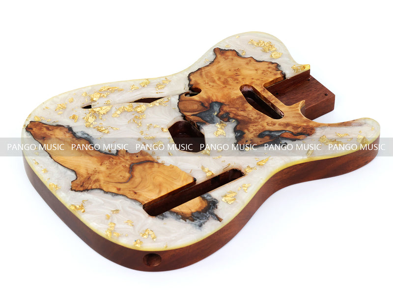 One-of-a-Kind Burl Wood Veneer Epoxy Resin Tele Thinline Style Electric Guitar Body with F-Hole (TRB-010)