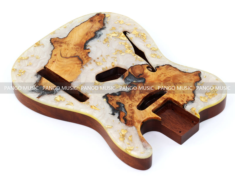 One-of-a-Kind Burl Wood Veneer Epoxy Resin Tele Thinline Style Electric Guitar Body with F-Hole (TRB-010)
