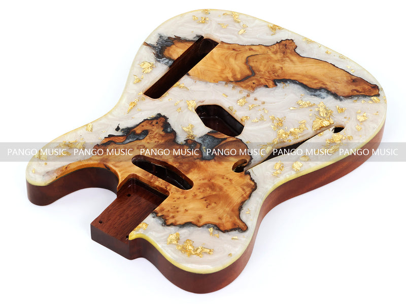 One-of-a-Kind Burl Wood Veneer Epoxy Resin Tele Thinline Style Electric Guitar Body with F-Hole (TRB-010)