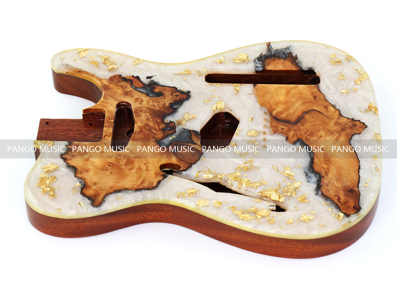 One-of-a-Kind Burl Wood Veneer Epoxy Resin Tele Thinline Style Electric Guitar Body with F-Hole (TRB-010)