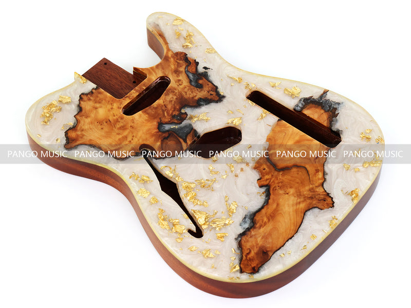 One-of-a-Kind Burl Wood Veneer Epoxy Resin Tele Thinline Style Electric Guitar Body with F-Hole (TRB-010)
