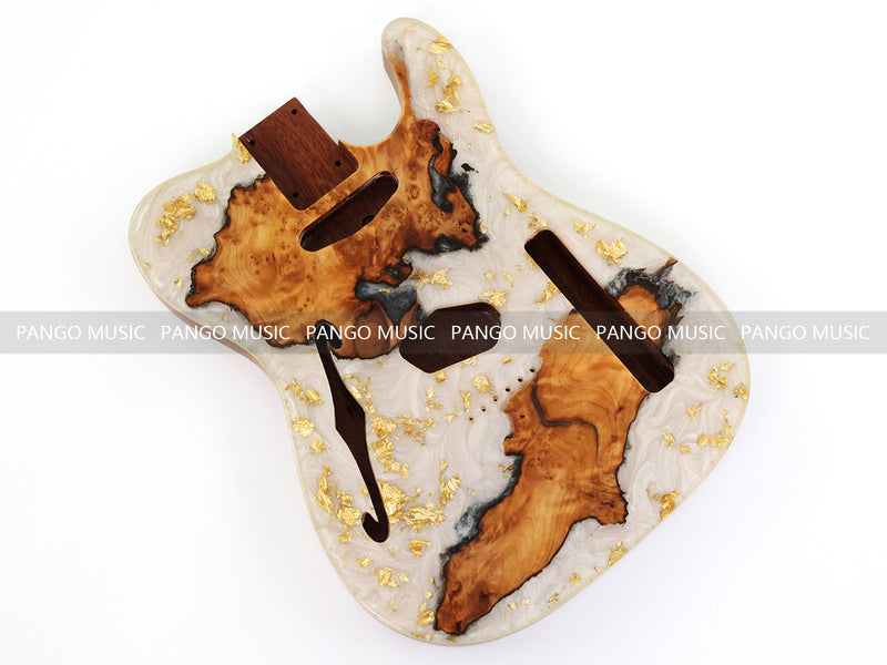 One-of-a-Kind Burl Wood Veneer Epoxy Resin Tele Thinline Style Electric Guitar Body with F-Hole (TRB-010)