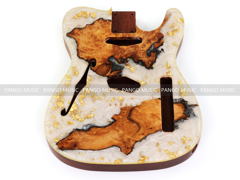 One-of-a-Kind Burl Wood Veneer Epoxy Resin Tele Thinline Style Electric Guitar Body with F-Hole (TRB-010)