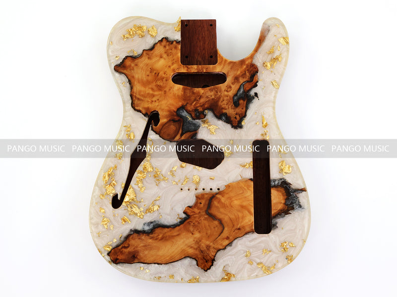 One-of-a-Kind Burl Wood Veneer Epoxy Resin Tele Thinline Style Electric Guitar Body with F-Hole (TRB-010)