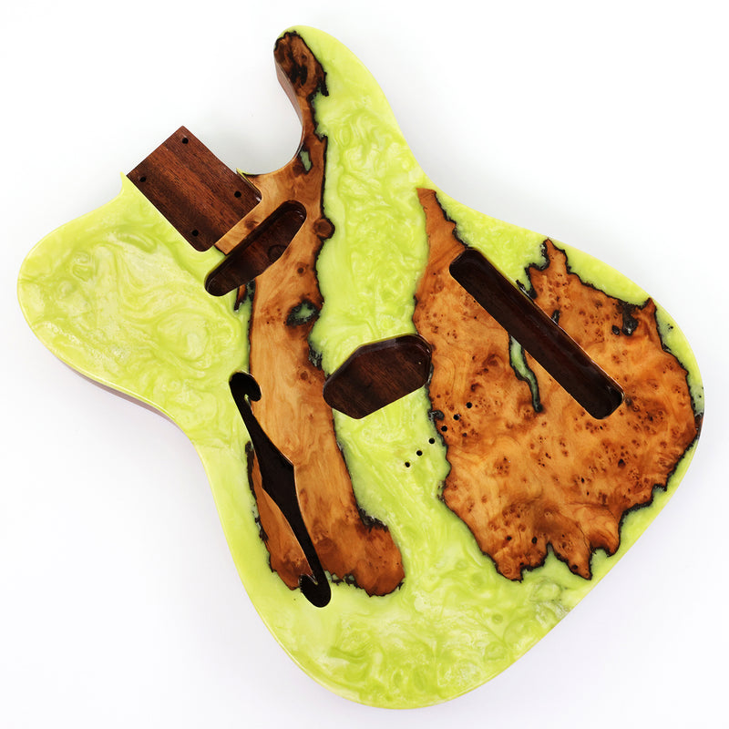 One-of-a-Kind Burl Wood Veneer Epoxy Resin Tele Thinline Style Electric Guitar Body with F-Hole (TRB-011)