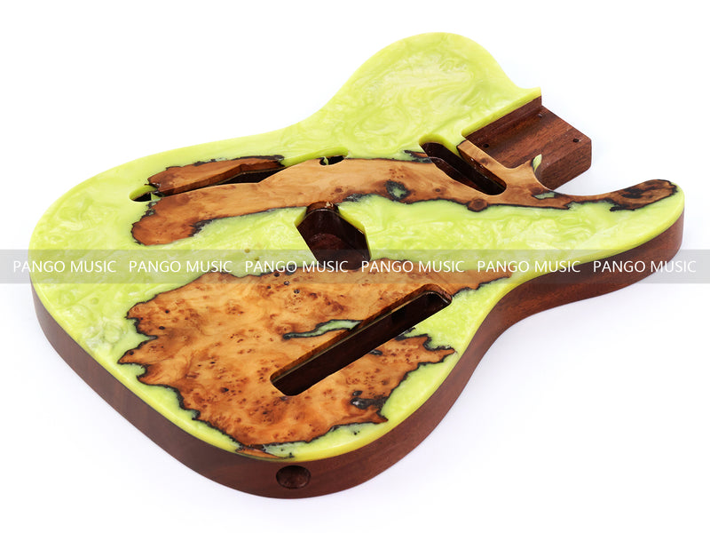 One-of-a-Kind Burl Wood Veneer Epoxy Resin Tele Thinline Style Electric Guitar Body with F-Hole (TRB-011)