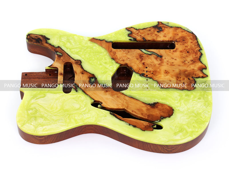 One-of-a-Kind Burl Wood Veneer Epoxy Resin Tele Thinline Style Electric Guitar Body with F-Hole (TRB-011)