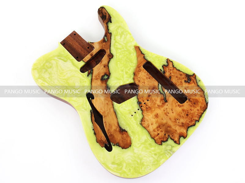 One-of-a-Kind Burl Wood Veneer Epoxy Resin Tele Thinline Style Electric Guitar Body with F-Hole (TRB-011)