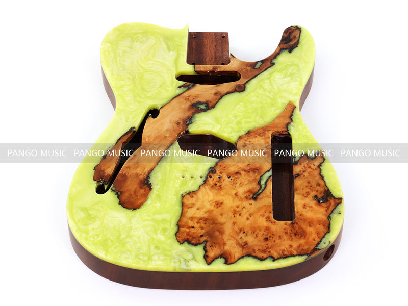 One-of-a-Kind Burl Wood Veneer Epoxy Resin Tele Thinline Style Electric Guitar Body with F-Hole (TRB-011)