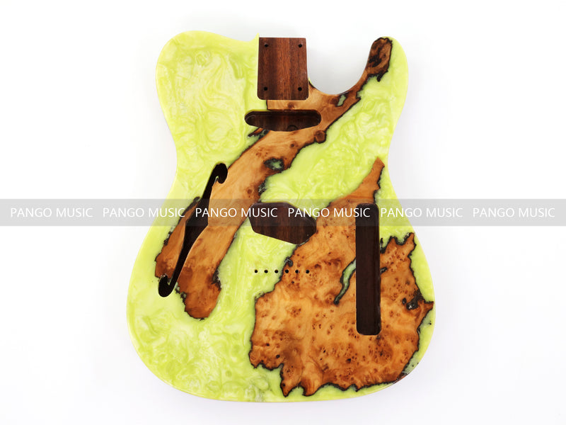 One-of-a-Kind Burl Wood Veneer Epoxy Resin Tele Thinline Style Electric Guitar Body with F-Hole (TRB-011)