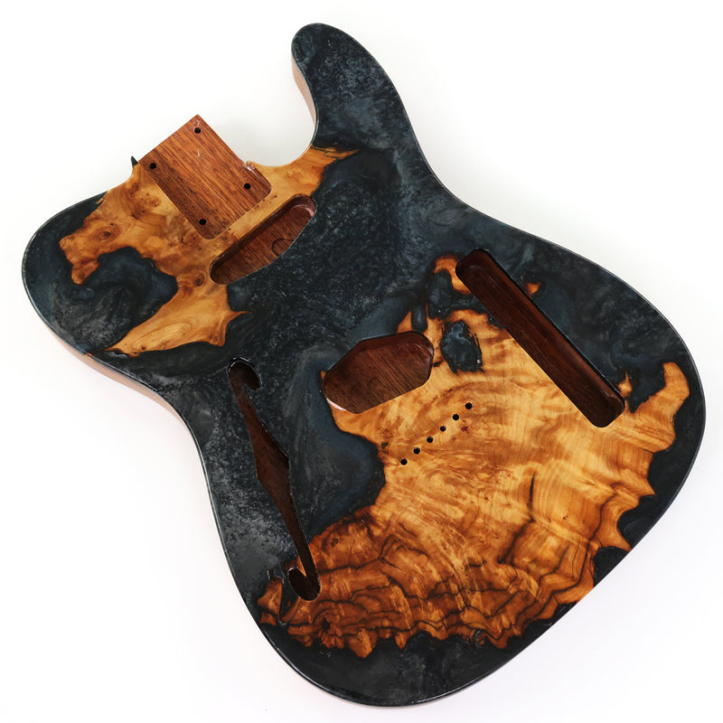 One-of-a-Kind Burl Wood Veneer Epoxy Resin Tele Thinline Style Electric Guitar Body with F-Hole (TRB-012)