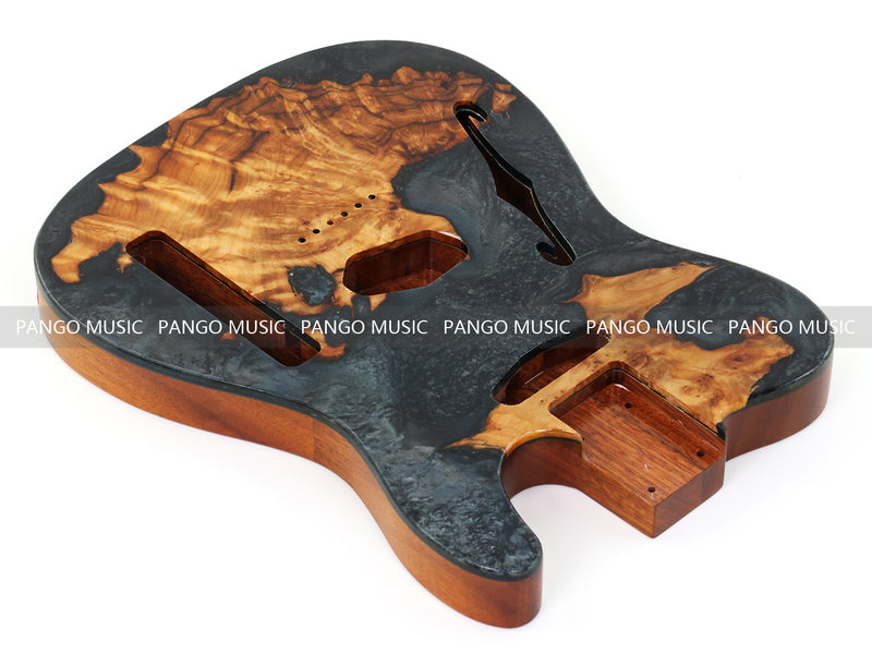 One-of-a-Kind Burl Wood Veneer Epoxy Resin Tele Thinline Style Electric Guitar Body with F-Hole (TRB-012)