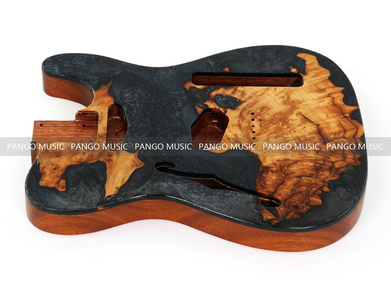 One-of-a-Kind Burl Wood Veneer Epoxy Resin Tele Thinline Style Electric Guitar Body with F-Hole (TRB-012)