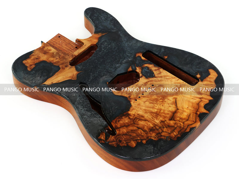 One-of-a-Kind Burl Wood Veneer Epoxy Resin Tele Thinline Style Electric Guitar Body with F-Hole (TRB-012)