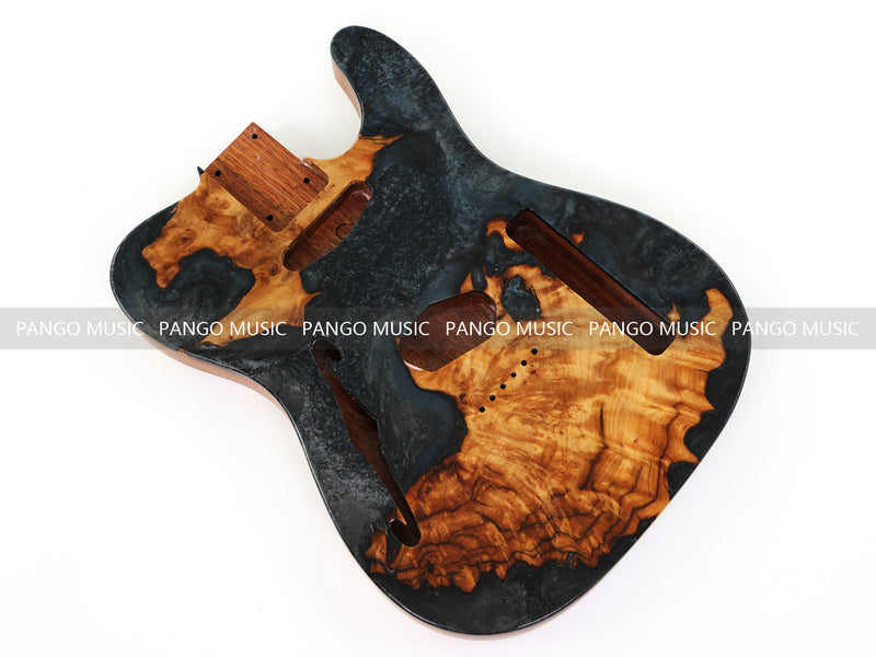 One-of-a-Kind Burl Wood Veneer Epoxy Resin Tele Thinline Style Electric Guitar Body with F-Hole (TRB-012)