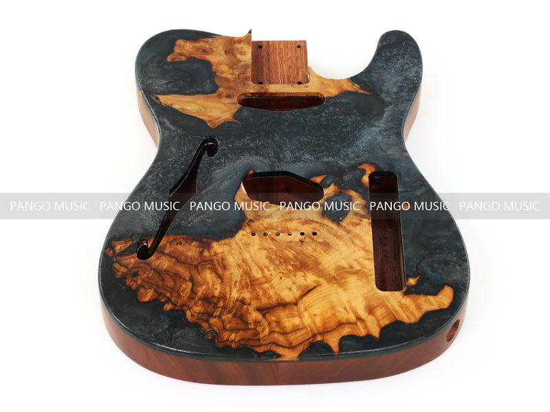One-of-a-Kind Burl Wood Veneer Epoxy Resin Tele Thinline Style Electric Guitar Body with F-Hole (TRB-012)