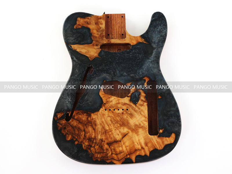 One-of-a-Kind Burl Wood Veneer Epoxy Resin Tele Thinline Style Electric Guitar Body with F-Hole (TRB-012)