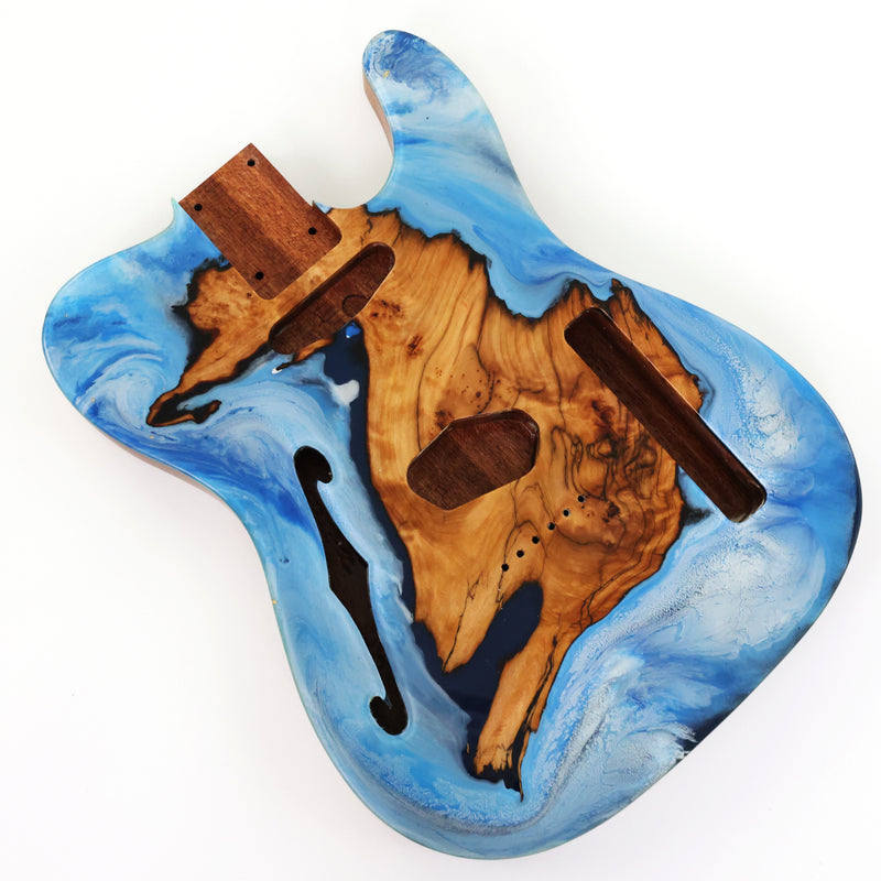 One-of-a-Kind Burl Wood Veneer Epoxy Resin Tele Thinline Style Electric Guitar Body with F-Hole (TRB-013)