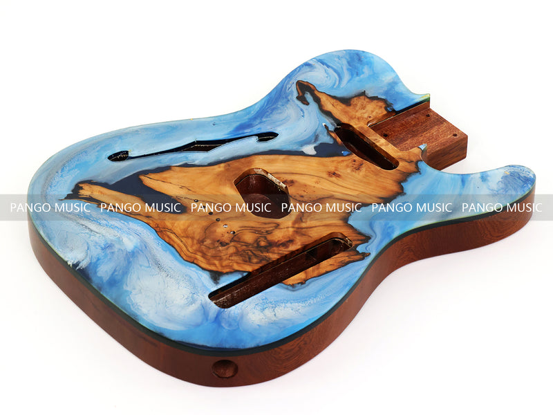 One-of-a-Kind Burl Wood Veneer Epoxy Resin Tele Thinline Style Electric Guitar Body with F-Hole (TRB-013)
