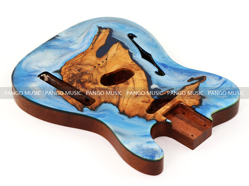 One-of-a-Kind Burl Wood Veneer Epoxy Resin Tele Thinline Style Electric Guitar Body with F-Hole (TRB-013)