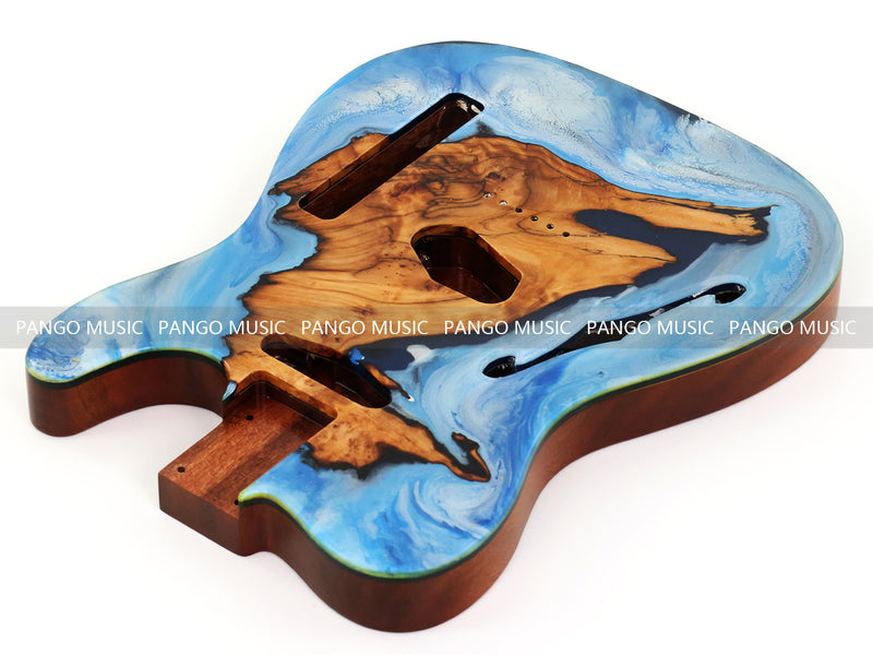 One-of-a-Kind Burl Wood Veneer Epoxy Resin Tele Thinline Style Electric Guitar Body with F-Hole (TRB-013)