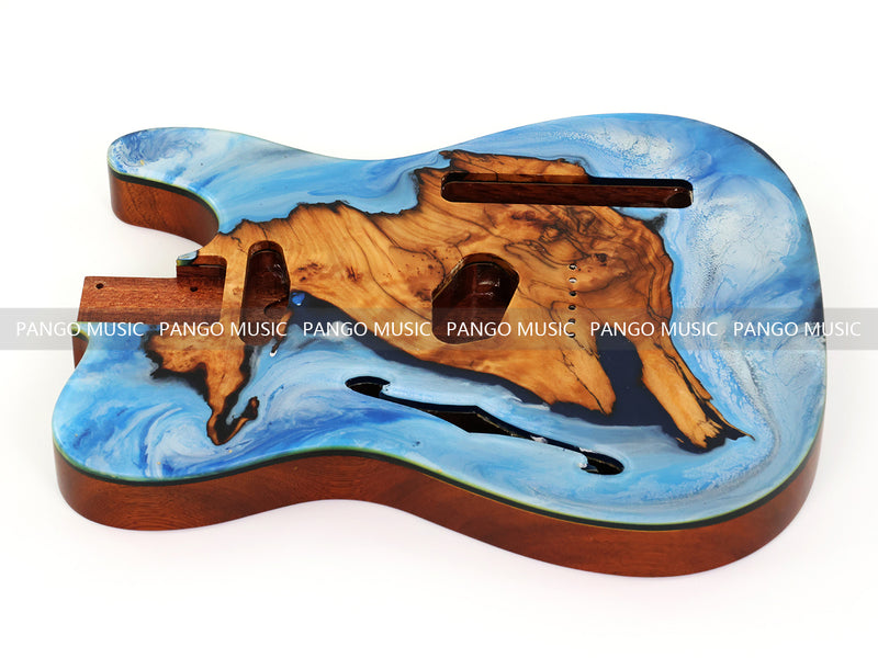 One-of-a-Kind Burl Wood Veneer Epoxy Resin Tele Thinline Style Electric Guitar Body with F-Hole (TRB-013)