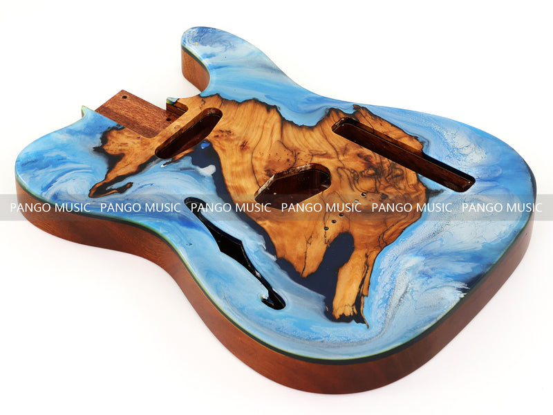 One-of-a-Kind Burl Wood Veneer Epoxy Resin Tele Thinline Style Electric Guitar Body with F-Hole (TRB-013)
