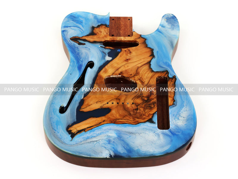 One-of-a-Kind Burl Wood Veneer Epoxy Resin Tele Thinline Style Electric Guitar Body with F-Hole (TRB-013)