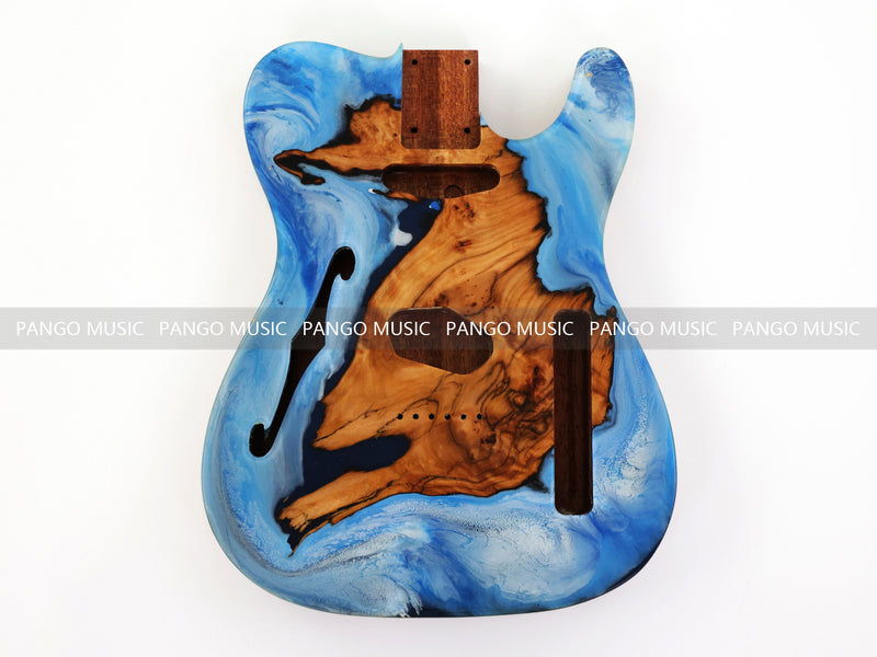 One-of-a-Kind Burl Wood Veneer Epoxy Resin Tele Thinline Style Electric Guitar Body with F-Hole (TRB-013)