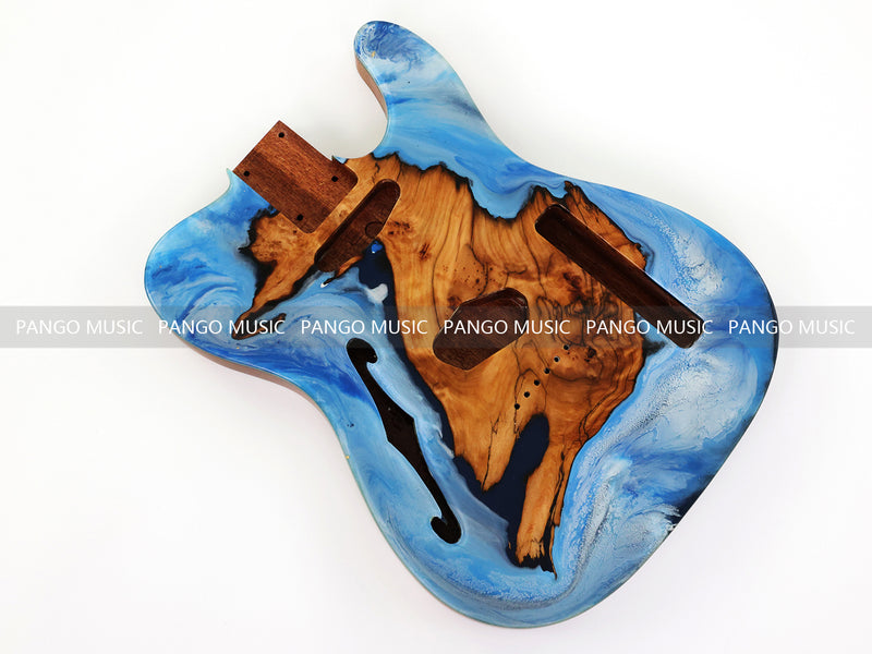 One-of-a-Kind Burl Wood Veneer Epoxy Resin Tele Thinline Style Electric Guitar Body with F-Hole (TRB-013)