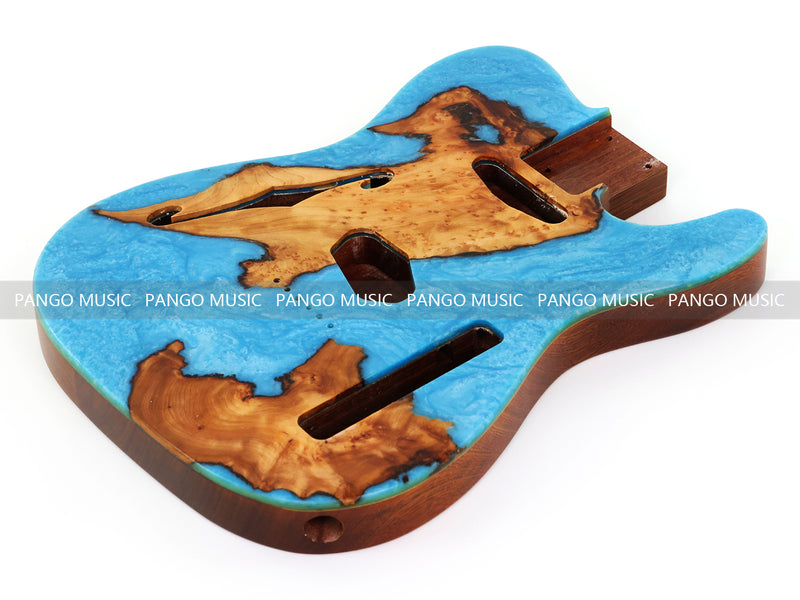 One-of-a-Kind Burl Wood Veneer Epoxy Resin Tele Thinline Style Electric Guitar Body with F-Hole (TRB-014)