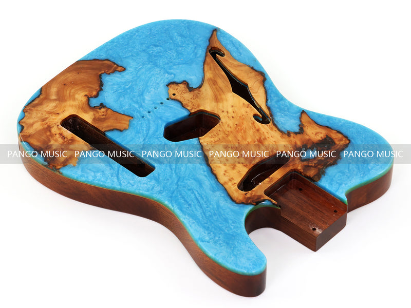 One-of-a-Kind Burl Wood Veneer Epoxy Resin Tele Thinline Style Electric Guitar Body with F-Hole (TRB-014)