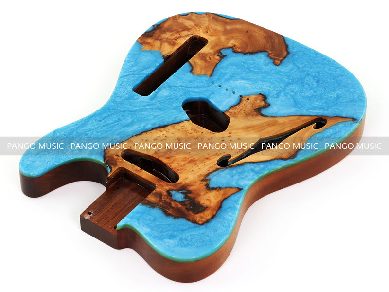 One-of-a-Kind Burl Wood Veneer Epoxy Resin Tele Thinline Style Electric Guitar Body with F-Hole (TRB-014)
