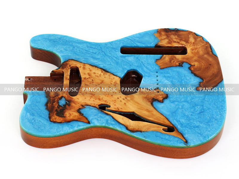 One-of-a-Kind Burl Wood Veneer Epoxy Resin Tele Thinline Style Electric Guitar Body with F-Hole (TRB-014)
